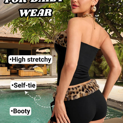 Valentine Leopard Costume - Strapless Crop Top and Low Rise Shorts - Club Going Out Outfit