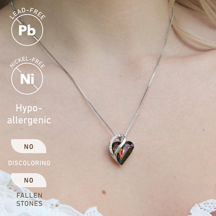 Infinity Love Birthstone Heart Necklace - 18K White Gold Plated Crystal Pendant Gift for Women
