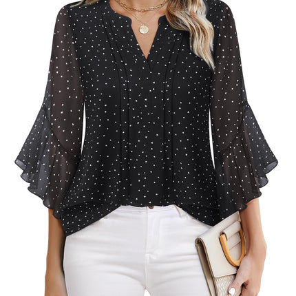 Beautiful Blouses For Ladies - Women's 3/4 Sleeve Chiffon Blouse Dressy Business Casual Work Shirt