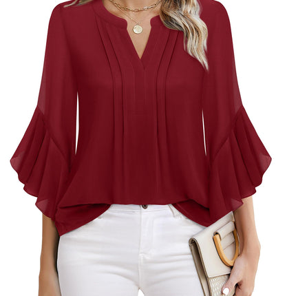 Beautiful Blouses For Ladies - Women's 3/4 Sleeve Chiffon Blouse Dressy Business Casual Work Shirt