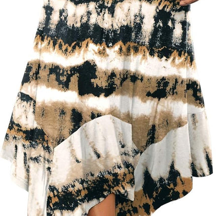 Women's Flowy Handkerchief Hemline Midi Skirt - Elastic Waist Asymmetrical Hem