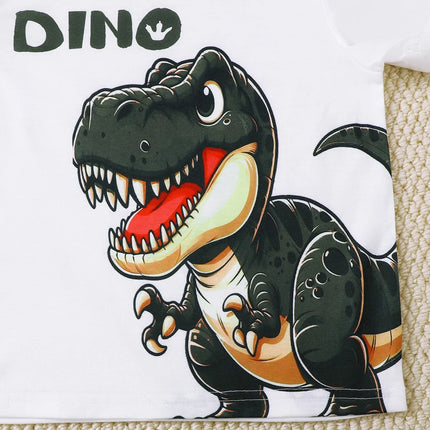 Children's Dinosaur Round Neck Top and Pants Set with Crossbody Bag