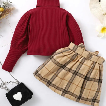 Turtleneck Long Sleeve Top and Skirt Set