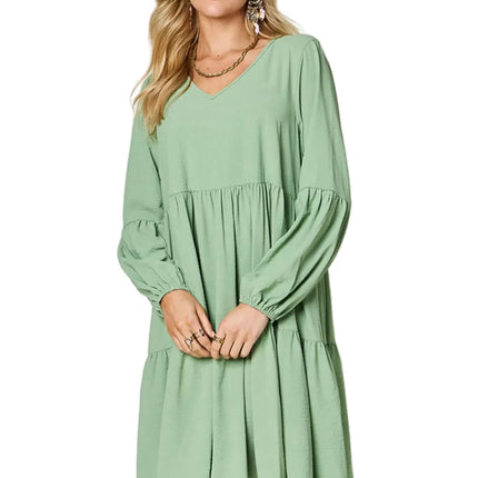 Garden Naked Women's Casual Dress Babydoll Tiered Dress with Pockets Long Sleeve Ruffle Hem Soft Cotton Blend Loose Fit