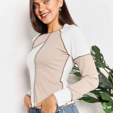 Double Take Color Block Exposed Seam Women Top
