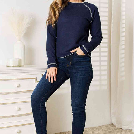 Basic Bae Long Raglan Sleeve Round Neck Women Top