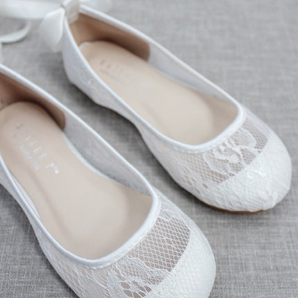 White New Lace Ballerina Flats with Ballerina Lace Up