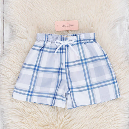 Boys Plaid Swim Trunks Blue