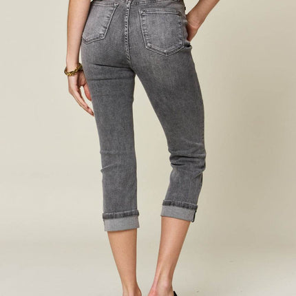 Judy Blue Full Size Button Fly High Waist Cuffed Women Capris