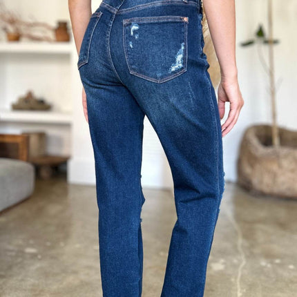 Judy Blue Full Size High Waist Rigid Magic Heavy Destroy Straight Women Jeans