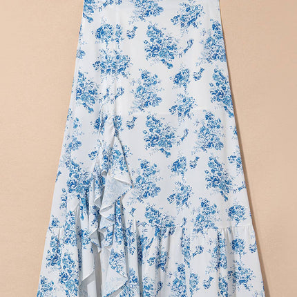 Boho Floral High Waist Ruffle Split Maxi Skirt | 2 Colors