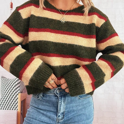Striped Round Neck Long Sleeve Sweater