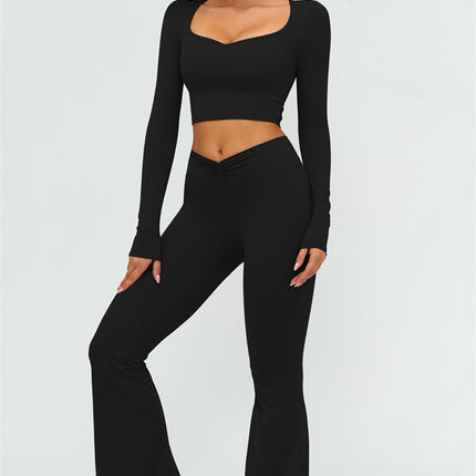 The Lushness Long Sleeve Crop Top Flared Leggings 2-Piece Set