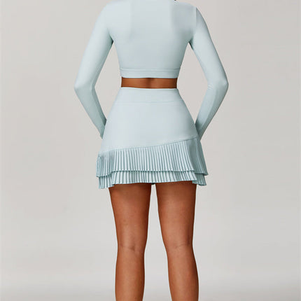 The Lavish Long Sleeve Cut-out Crop Top Tennis Skirt 2-Piece Set