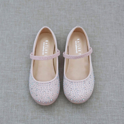 Satin Maryjane Flats with Rhinestones Embellishment