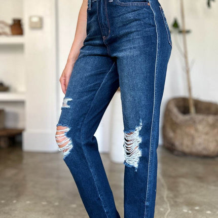 Judy Blue Full Size High Waist Rigid Magic Heavy Destroy Straight Women Jeans