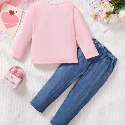 Children's Cartoon Graphic Top and Pants Set