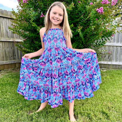 Blue and Pink Palm Midi Maxi