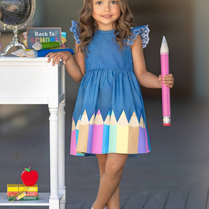 Color Me Pretty Ruffle Sleeve Denim Dress: Denim