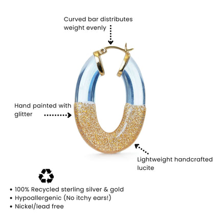 Glitter Flat Oval Lucite Hoop Earrings