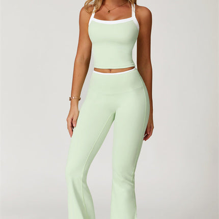 The Quest Cross Back Crop Top Flared Leggings 2-Piece Set