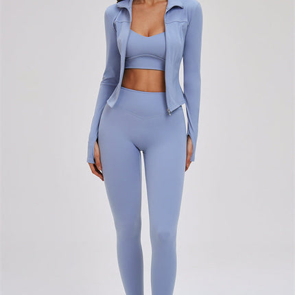The Kinetic Zip Jacket Cross Back Sports Bra Leggings 3-Piece Set