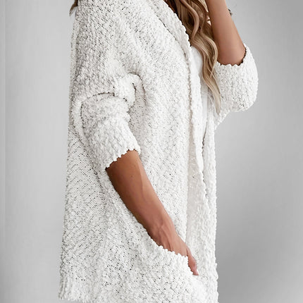 Velvet Bloom Pocketed Open Front Long Sleeve Women Cardigan