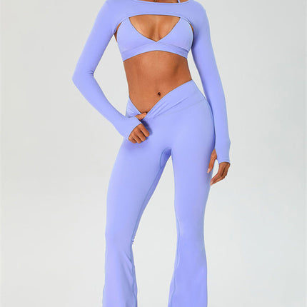 The Ember Sports Bra Crop Top Flared Leggings 3-Piece Set