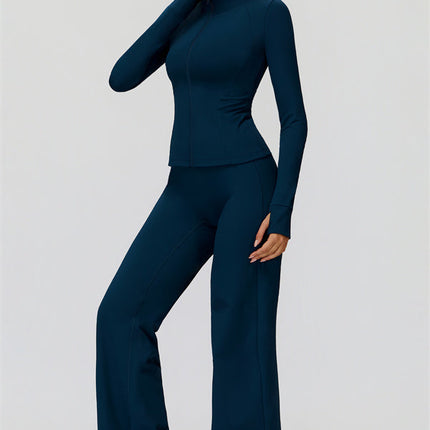 The FemmeFit Zip Jacket Straight Leg Pants 2-Piece Set