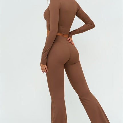 The Lushness Long Sleeve Crop Top Flared Leggings 2-Piece Set