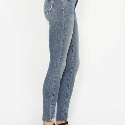 Judy Blue Full Size Tummy Control Vintage Wash Hem Destroy Skinny Women Jeans
