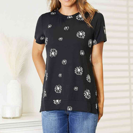 Double Take Dandelion Print Round Neck Women T-Shirt