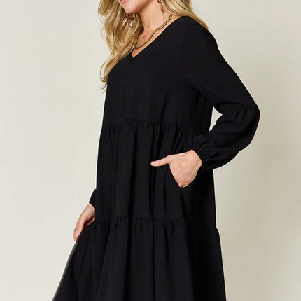 Garden Naked Women's Casual Dress Babydoll Tiered Dress with Pockets Long Sleeve Ruffle Hem Soft Cotton Blend Loose Fit