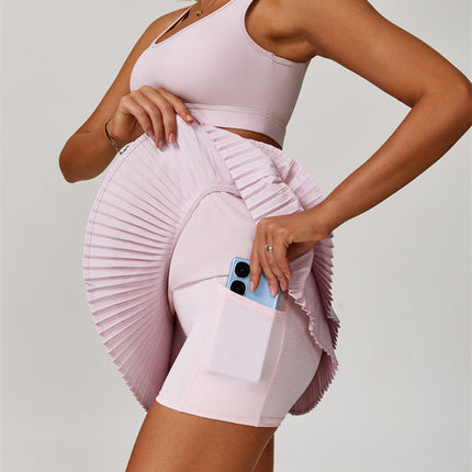 The Lavish Long Sleeve Cut-out Crop Top Tennis Skirt 2-Piece Set