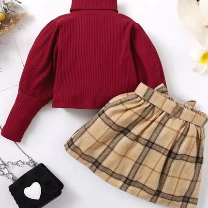 Turtleneck Long Sleeve Top and Skirt Set
