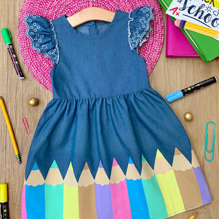 Color Me Pretty Ruffle Sleeve Denim Dress: Denim
