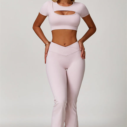 The Lavish Cut-out Crop Top Flared Leggings 2-Piece Set