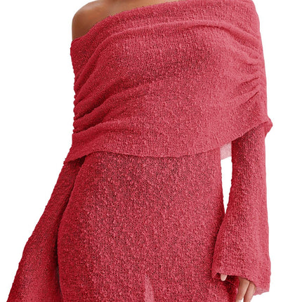 Women's Off Shoulder Beach Cover Up - Sheer Bell Sleeve Mini Dress for Swimwear