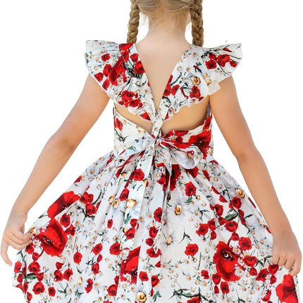 Girls Floral Cotton Dress - Sleeveless Summer Dress with Zipper Closure