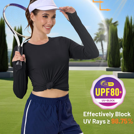 Women's UPF 80+ Long Sleeve Rash Guard - Quick Dry Athletic Shirt with Thumb Holes
