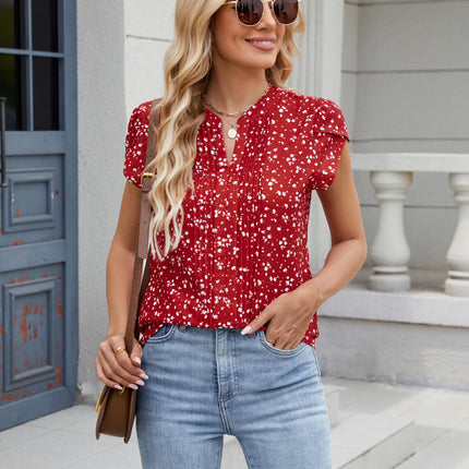 Beautiful Blouses For Ladies - Women's V-Neck Blouse with Pintuck Detail Short Petal Sleeve Business Top