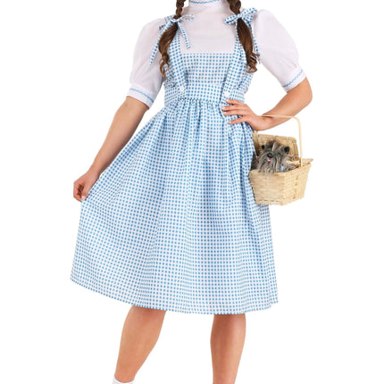 Dorothy Costume - Women's Blue Gingham Dress with White Blouse and Hair Ribbons