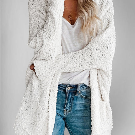 Velvet Bloom Pocketed Open Front Long Sleeve Women Cardigan