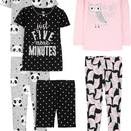 Girls Cotton Pajama Set 6-Piece - Snug Fit PJ Pack for Babies Toddlers