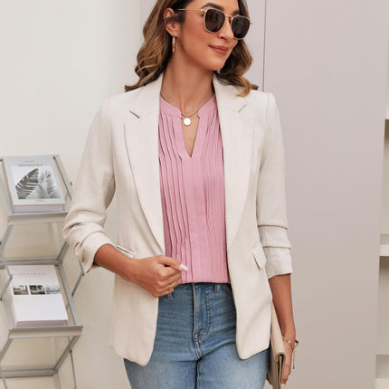 Beautiful Blouses For Ladies - Women's V-Neck Blouse with Pintuck Detail Short Petal Sleeve Business Top