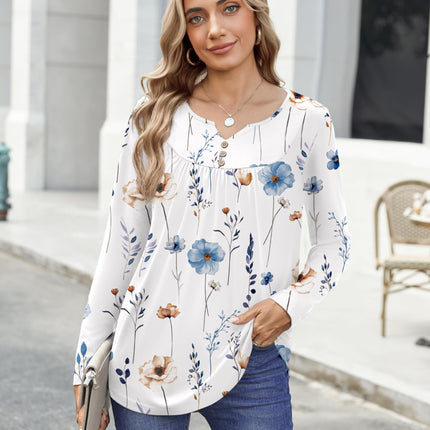 Women Long Sleeve V Neck Blouse - Casual Dressy Work Tunic Top with Pleated Detail 2025