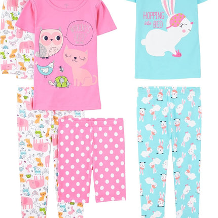 Girls Cotton Pajama Set 6-Piece - Snug Fit PJ Pack for Babies Toddlers