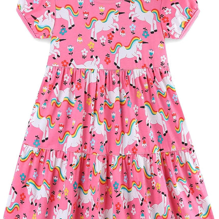 Girls Cotton Dress - Ruffle Sleeve Tiered A-Line Midi Sundress