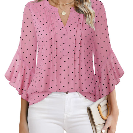 Beautiful Blouses For Ladies - Women's 3/4 Sleeve Chiffon Blouse Dressy Business Casual Work Shirt