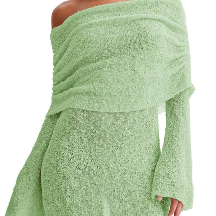 Women's Off Shoulder Beach Cover Up - Sheer Bell Sleeve Mini Dress for Swimwear